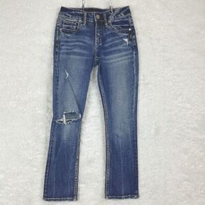 Silver Jeans Womens Elyse Capri Denim Blue Ripped Stone Wash‎ Whiskering 25